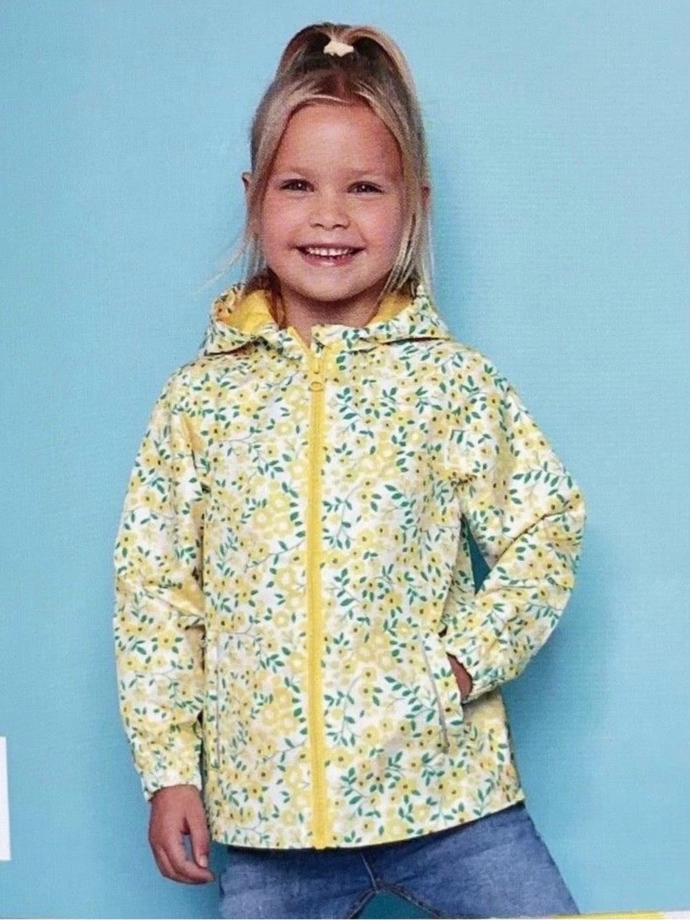 Girls' Yellow Floral Hooded Swim Coverup Jacket